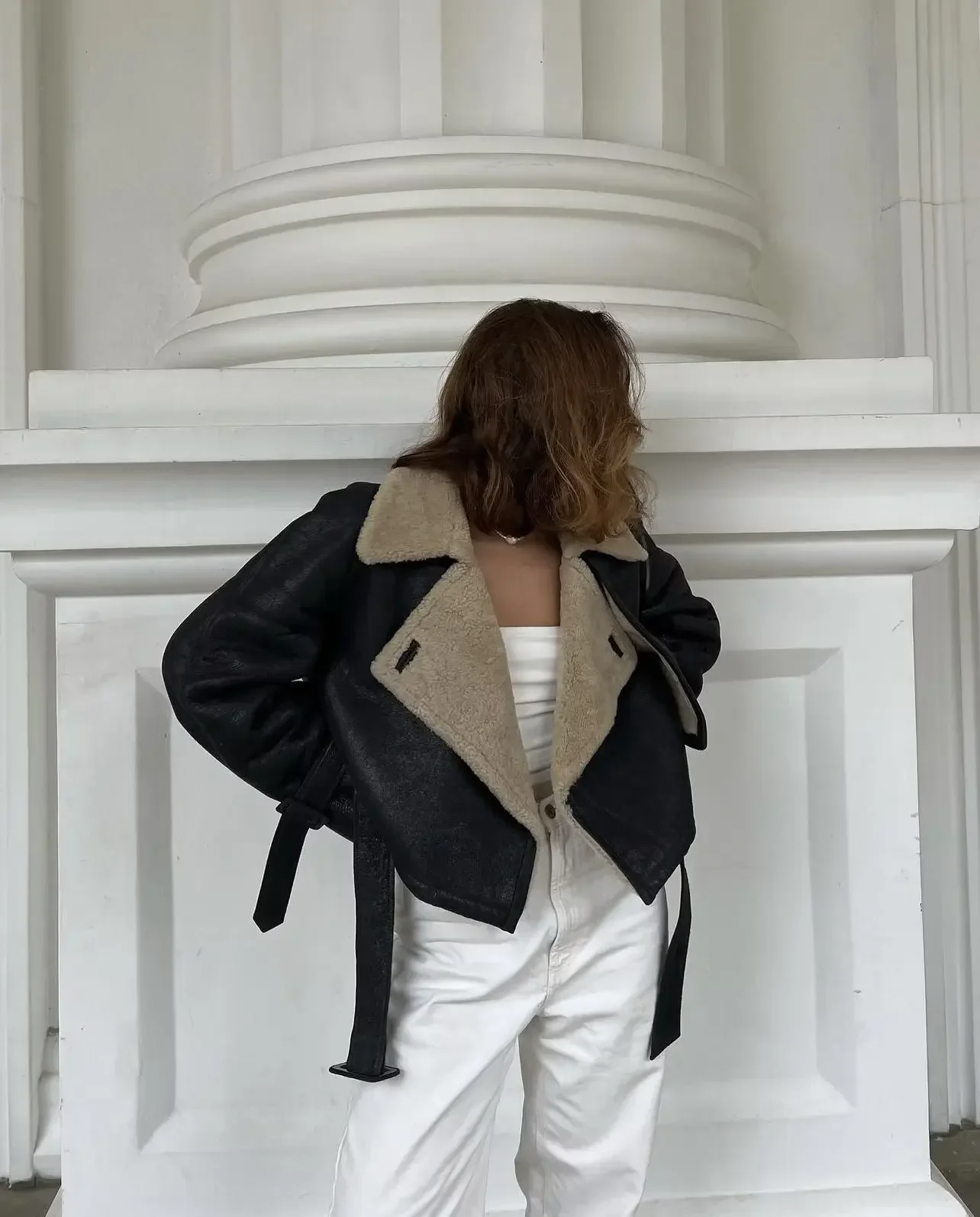 

Black Women Suit Lambswool Ladies Winter Warm Blazer Female Casual Streetwear Jacket Coat