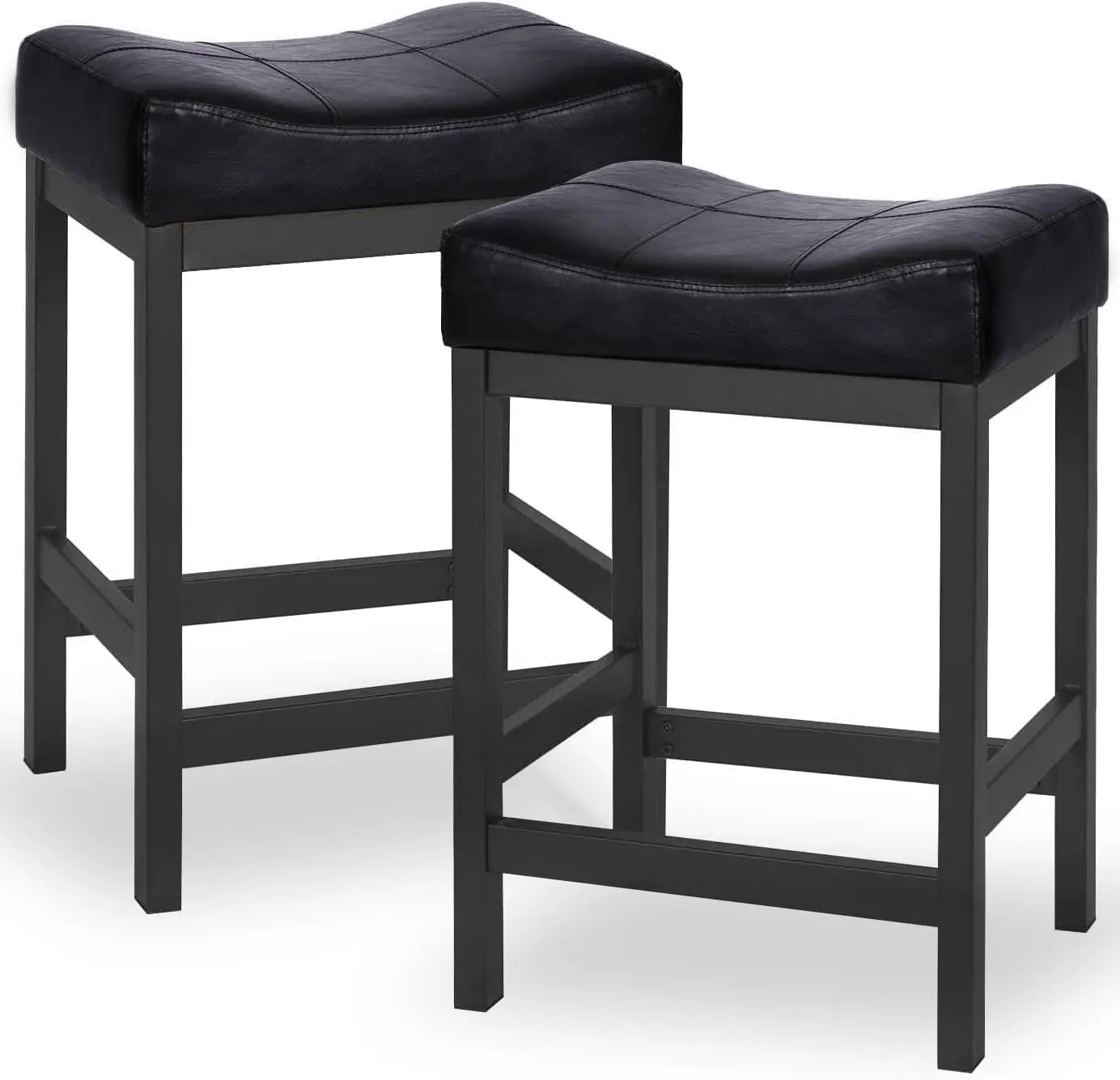

KATDANS Bar Stools Set of 2, Counter Height Stools 24 Inch Saddle Stools, PU Leather Modern Kitchen Barstools with Metal Base
