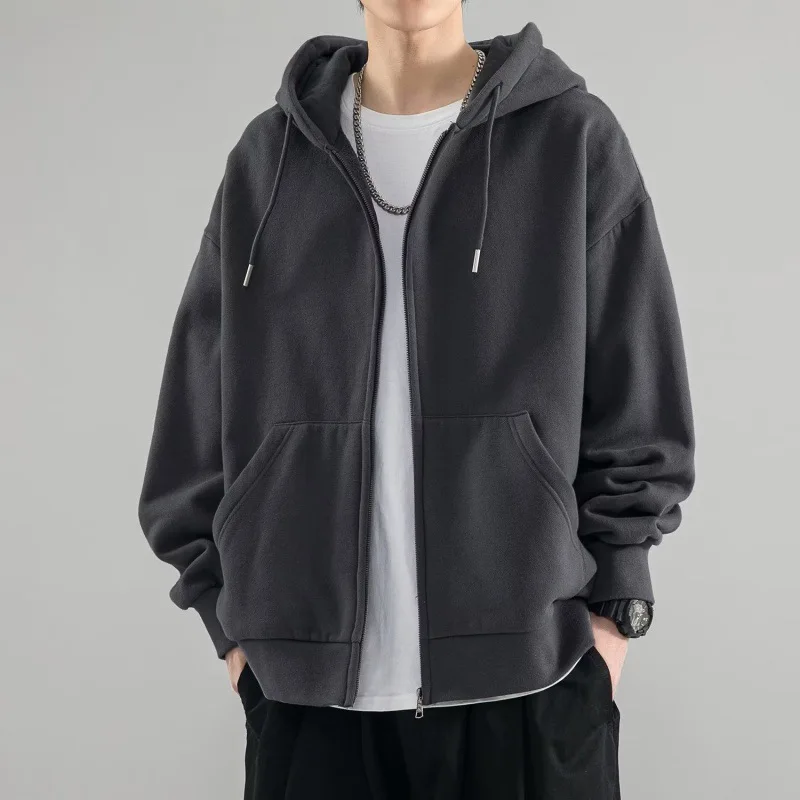 

2023 New Casual Simple Solid Hoodies Men's Oversize Loose Fit Zipper Cardigan Fashion American Long Sleeve Spring Autumn Jacket
