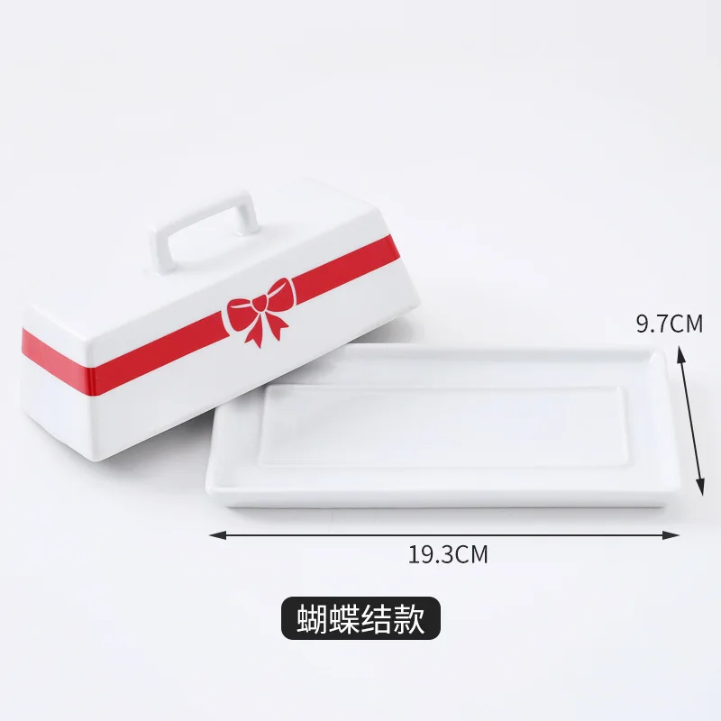 Creative Bow Pattern Butter Container Ceramic Box Restaurant Sealed Storage Box Cheese Butter Dish Tableware