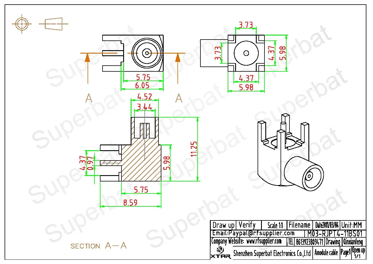 RF Coaxial Connector Female Right Angle PCB Mount