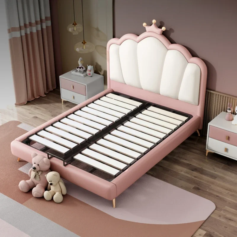 Pretty Modern Luxury Childrens Bed Girls Elegant Princess Villa Loft Leather Bed Kids Headboards Camas De Dormitorio Furniture 3