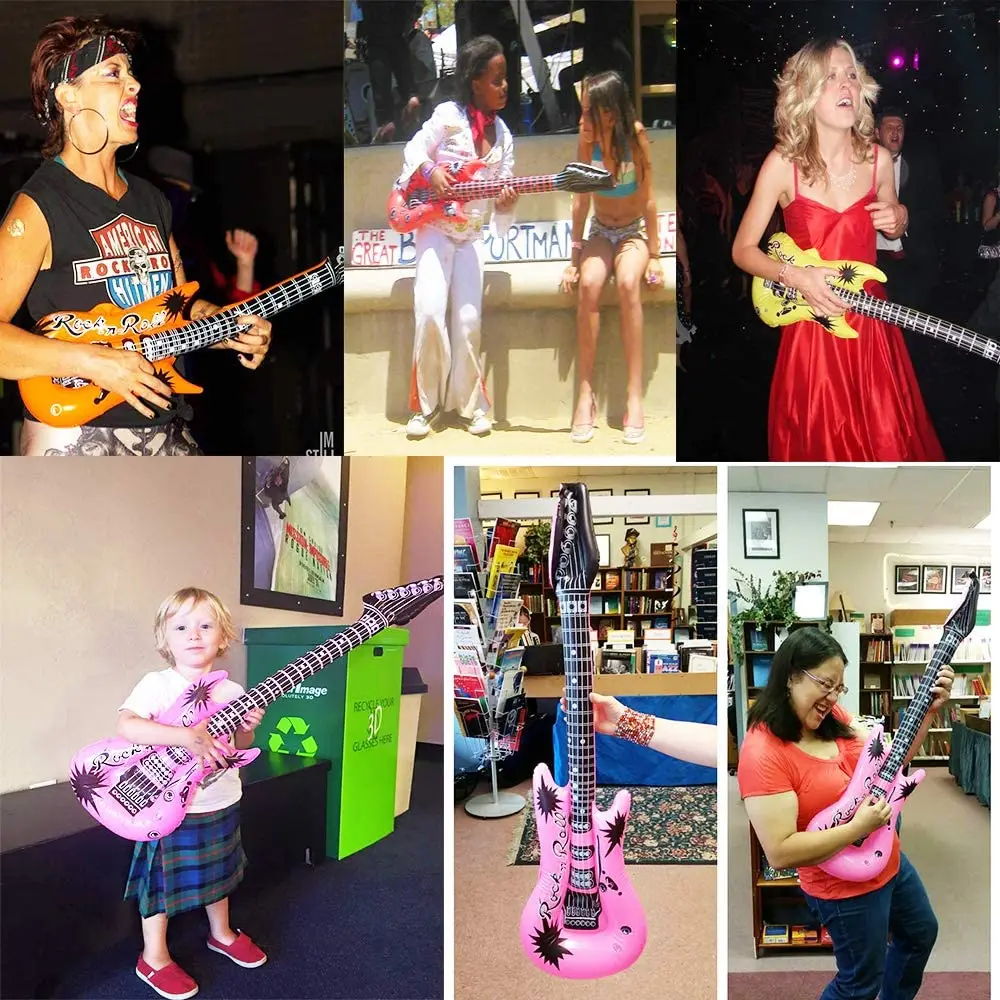 Aufblasbare Gitarre 35 Zoll Rock Star Gitarre wiederverwendbare aufblasbare Gitarre Spielzeug Luftballons 80er 90er Jahre Themed Kindergeburtstag Party Dekoration – Detail 1