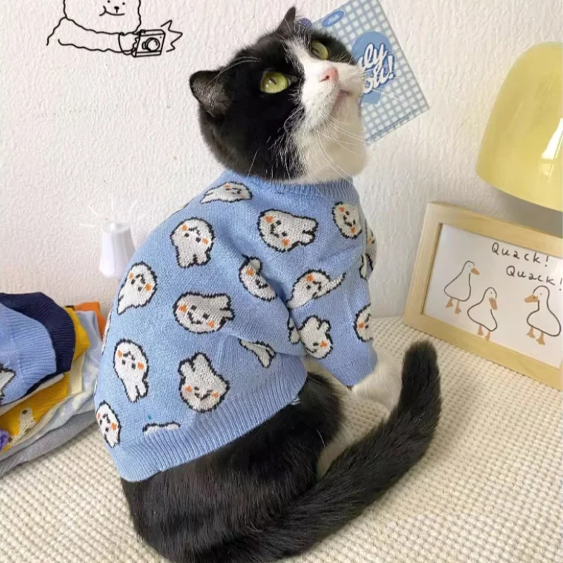 가을 애완견 니트 스웨터 패션 강아지 옷 동물 프린트 강아지 터틀넥 따뜻한 부드러운 고양이 풀오버 애완 동물 스웨터 강아지 의류