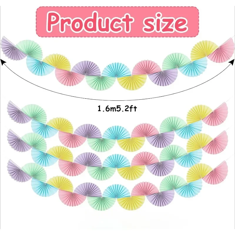 Pastel Paper 3D Fans Flower Garland Hanging Flower Banner Wall Decorations Unicorn Birthday Baby Shower Party Streamer Decor