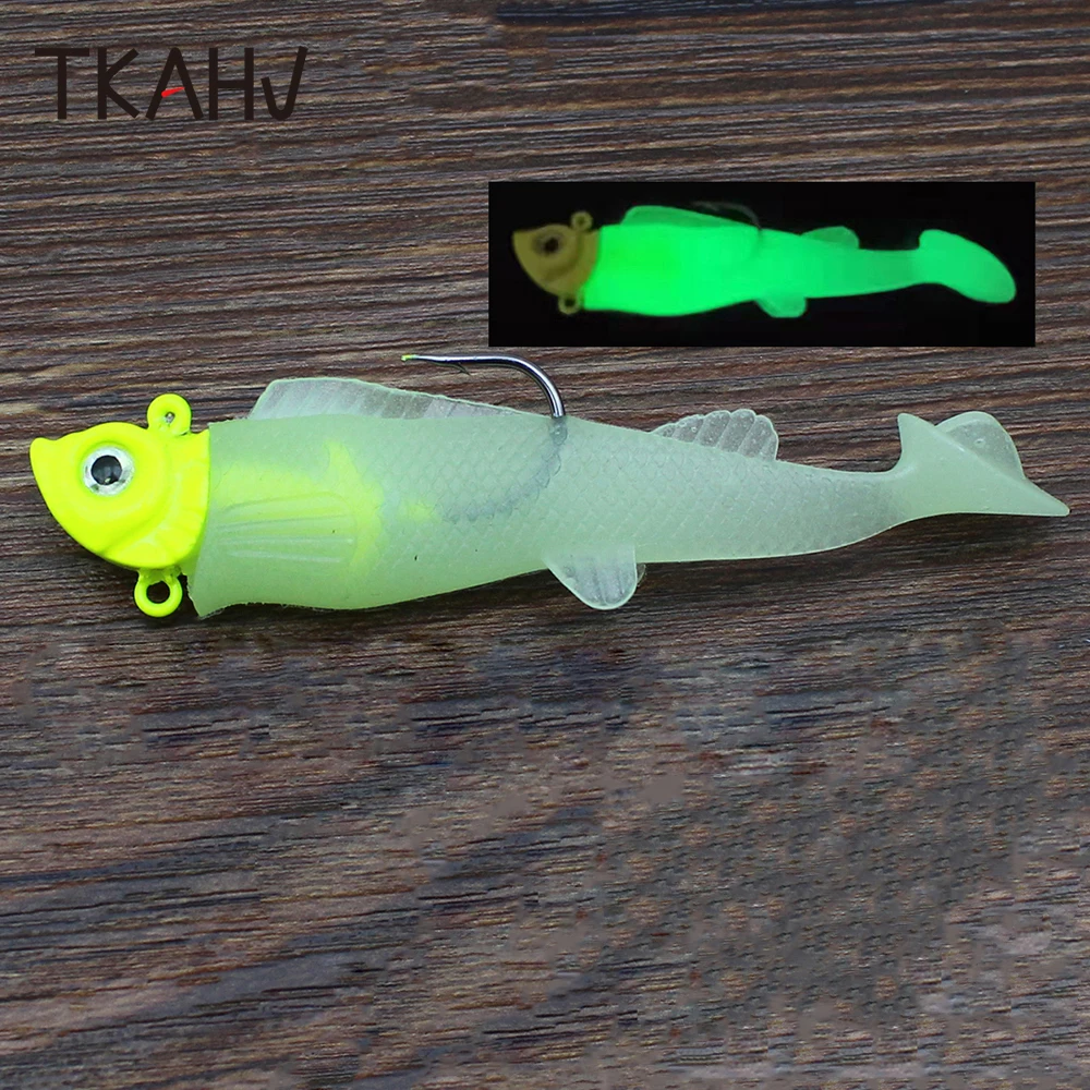 

TKAHV 2PCS 65mm 85mm Paddle Tail Jig Head Minnow Soft Fishing Lure 3D Eye Worm Bait Silicone Artificial Swimbait Wobblers