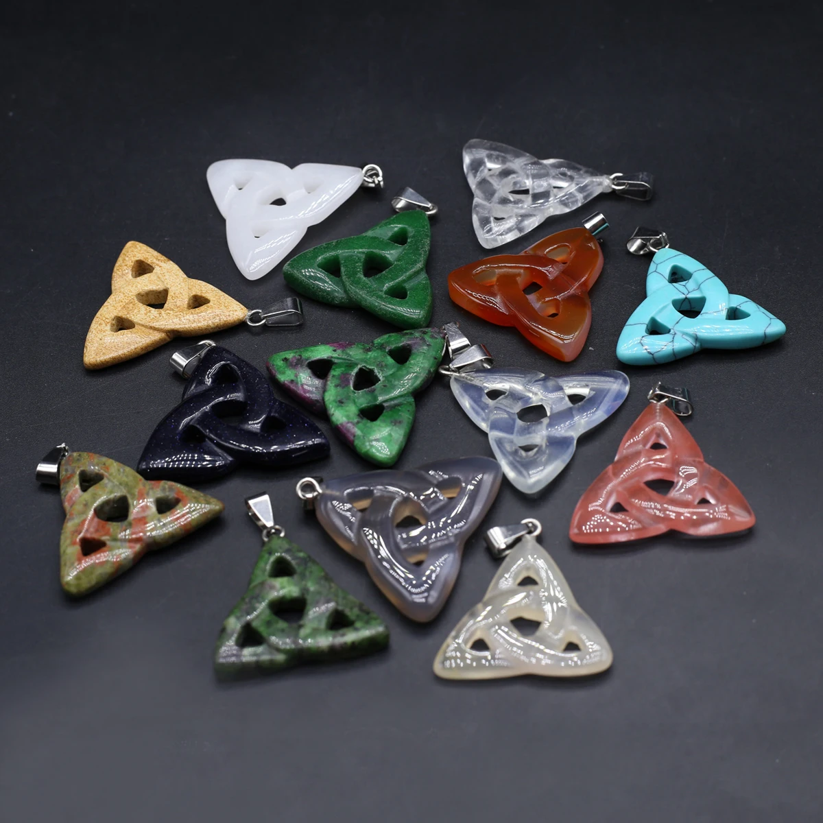 5PCS Natural Stone Agate Turquoise Epidote Unakite Three Ring Pendant Jewelry Making DIY Necklace Earrings Accessories Gift