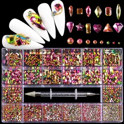 Luxury Rhinestone Nail Art Jewelry Set with 2800 Glass Crystal Pieces - 3D Diamond Nail Decoration Gems (Rainbow)