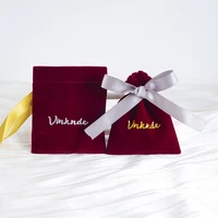 Custom Logo Premium Burgundy Thick Velvet Bags with Drawstring Luxury Product Packaging Jewelry Cosmetics Storage Perfume Pack