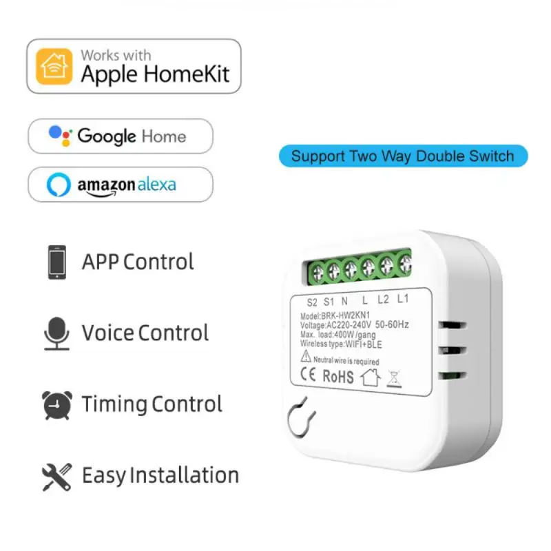 

16A Homekit WIFI Smart Switch Mini 2-way Control Switch Module Cozylife Smart Breaker Support Alexa Home Siri