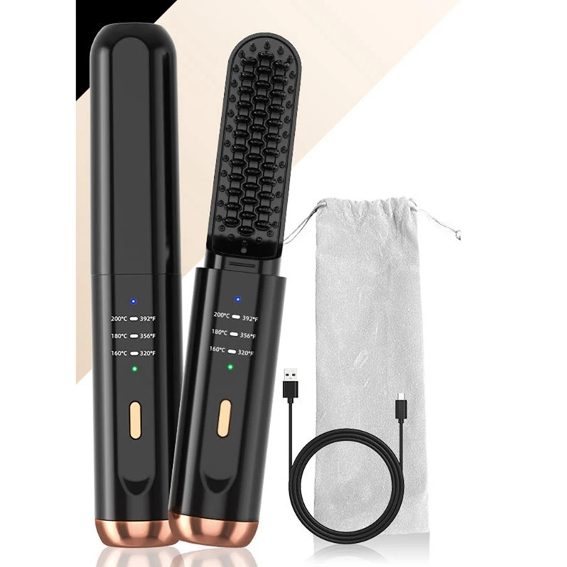 Cordless Hair Straightener Brush Fast Heated Straightener Brush Multifunctional Negative Ions Electric Hot Comb Hair - Image 2