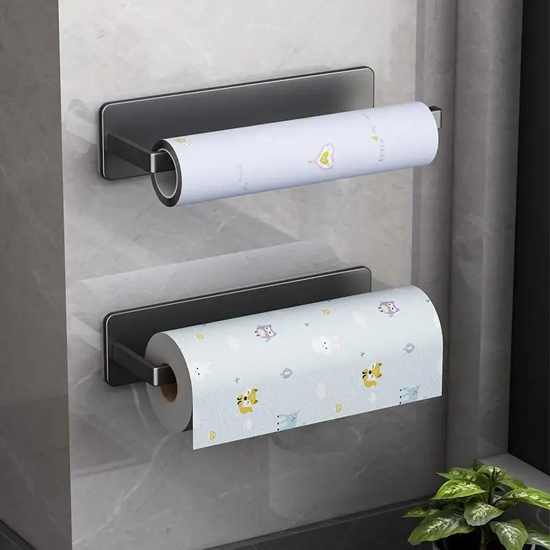 

Kitchen Towel Rack Wall-Mounted Drilling Free Tissue Paper Holder Durable Self-Adhesive Paper Towel Storage Stand Organizer