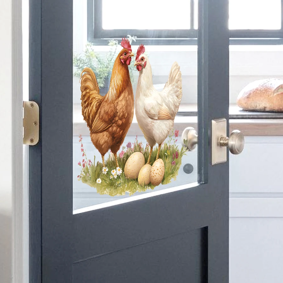 Double Sided Visibility Removable Windows Stickers Realistic Chicken Pattern Glass Decals 1pcs For Kitchen Living Room Decor