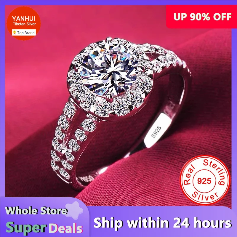 

Real 100% Certified 925 Sterling Silver Rings High Quality Sparkling Zirconia Diamant Wedding Band Rings for Women Fine Jewelry