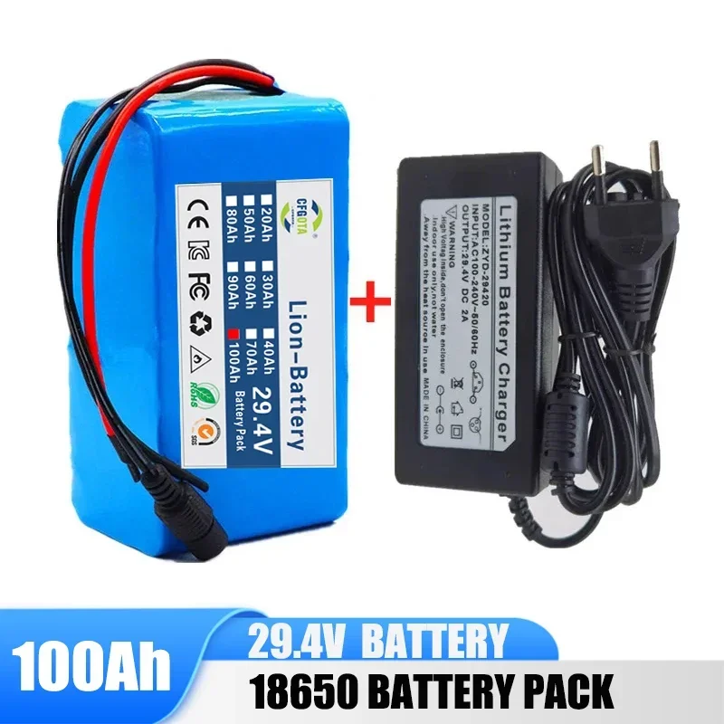 

24V 7S3P 100Ah 29.4V Battery Pack 18650 Li-ion Battery with Balance BMS for Electric Bike Scooter Electric Wheelchair +Charge
