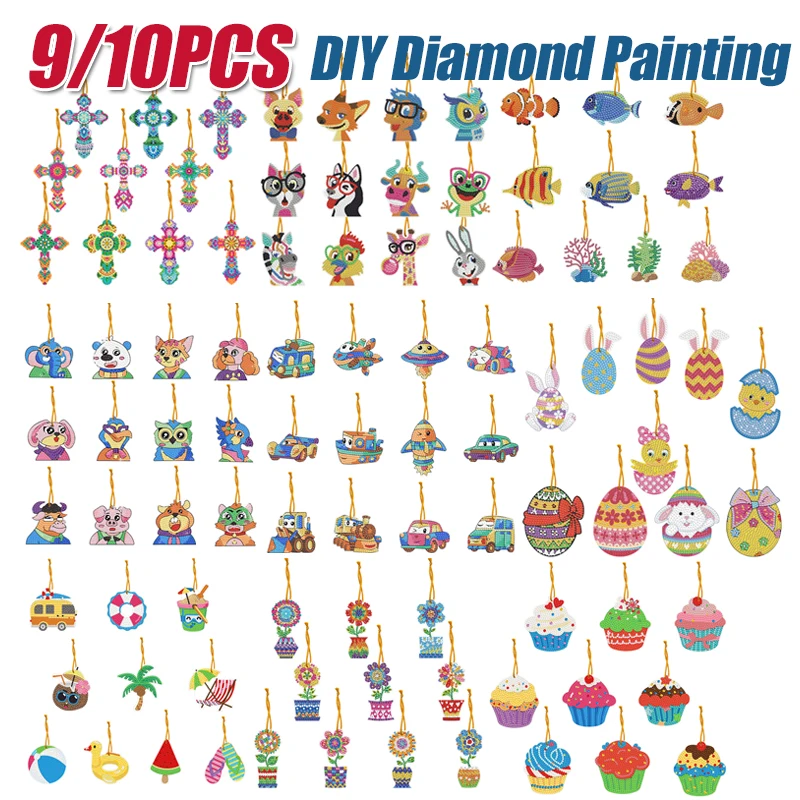 DIY Diamond Painting Keychains Kit Cute Animal Rhinestone Art Mosaic Keyring Women Bag Hanging Pendant