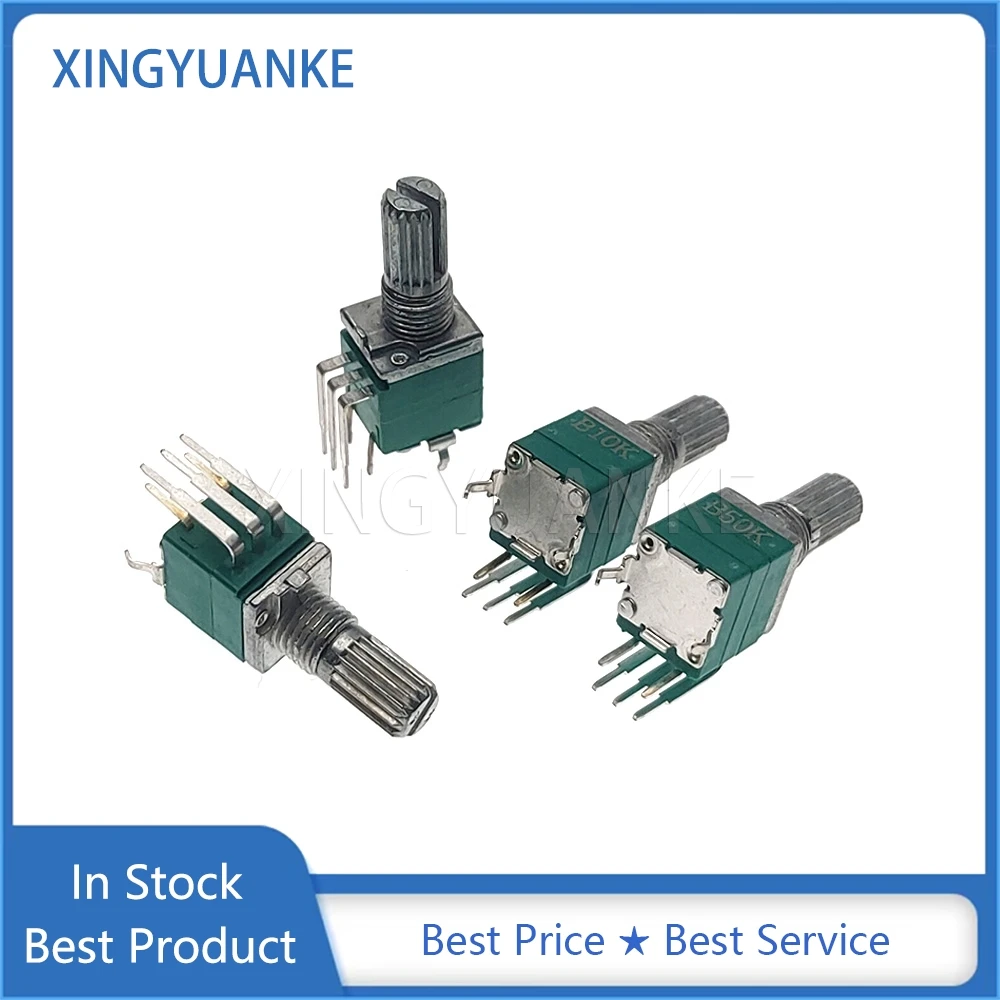 RV097NS Single Link Vertical 5-Pin Potentiometer With Switch B10K B50K B100K Bend Feet Flower Shaft 15MM 5PCS