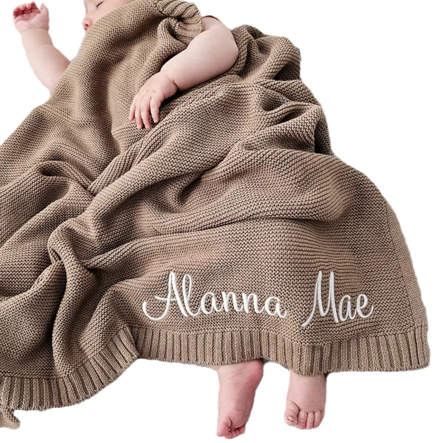 Personalized Baby gifts Blanket with Name, Knited Baby Blanket with Embroidery name Newborn kids girls boys