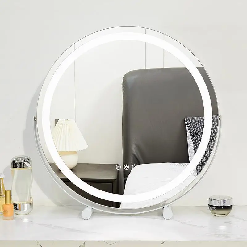 Round Hollywood Mirror  Dimmable LED lights Touch Vanity Makeup Mirror with Lights Tabletop Lighted Cosmetic Mirror 28cm retail frameless vanity mirror with light hollywood makeup lighted mirror 3 color light cosmetic mirror adjustable touch screen