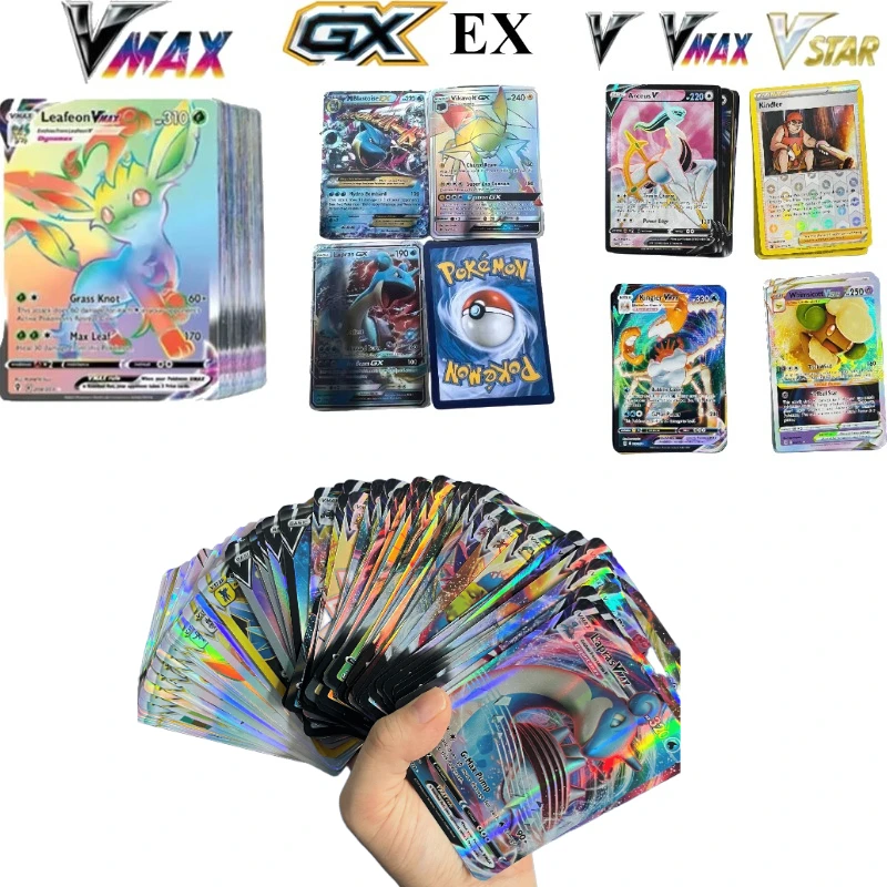 popular English Pokemon Cards V Vstar Vmax GX Limited Shiny Rainbow Arceus Pikachu Charizard Holographic Playing Cards Kids Gift