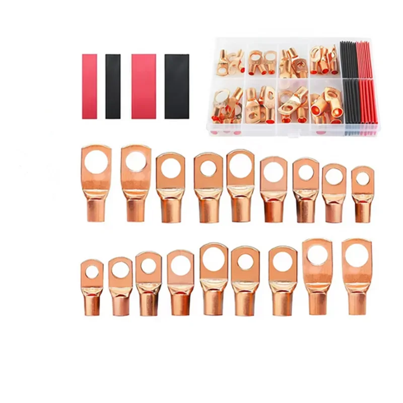 Copper Terminal Connectors AWG 4 6 8 10 12 Ring Lug Kit With Shrink Tubing 50 Battery Cable Lugs With 50 Shrink Tubing 100pcs