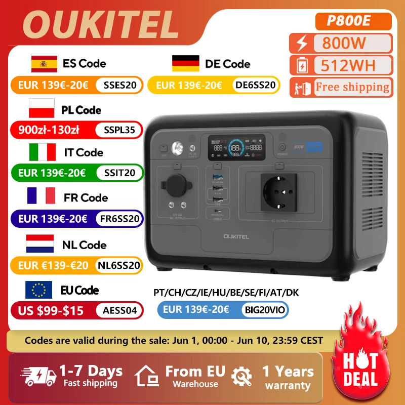 OUKITEL P800E PLUS Przenośna Stacja Zasilania 800W z EU za $176.45 / ~661zł OUKITEL P800E PLUS Przenośna Stacja Zasilania 800W z EU za $176.45 / ~661zł