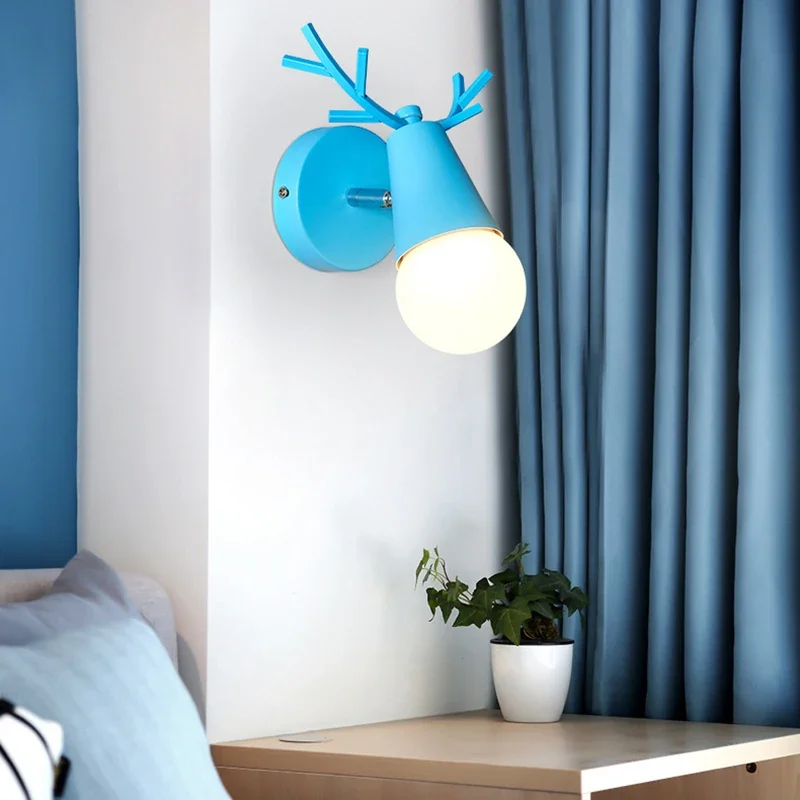 

New Bedroom Bedside Wall Lamp Nordic Aisle Lamp Postmodern Macaron Wall Lamp Creative Antler Living Room Wall Lamp Illumination