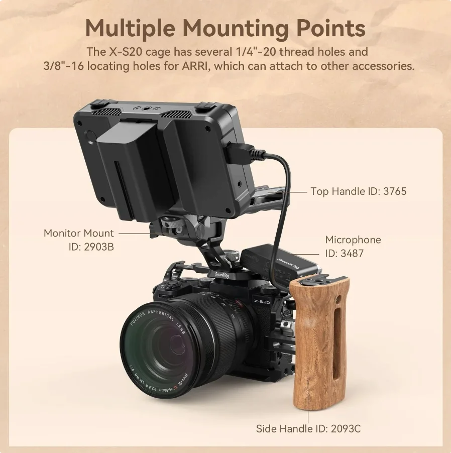스몰리그 후지필름 X-S20 카메라 케이지, Arca Swiss 퀵 릴리스 플레이트, DJI RS 3 / RS 3 프로 짐벌, 콜드 슈 4230
