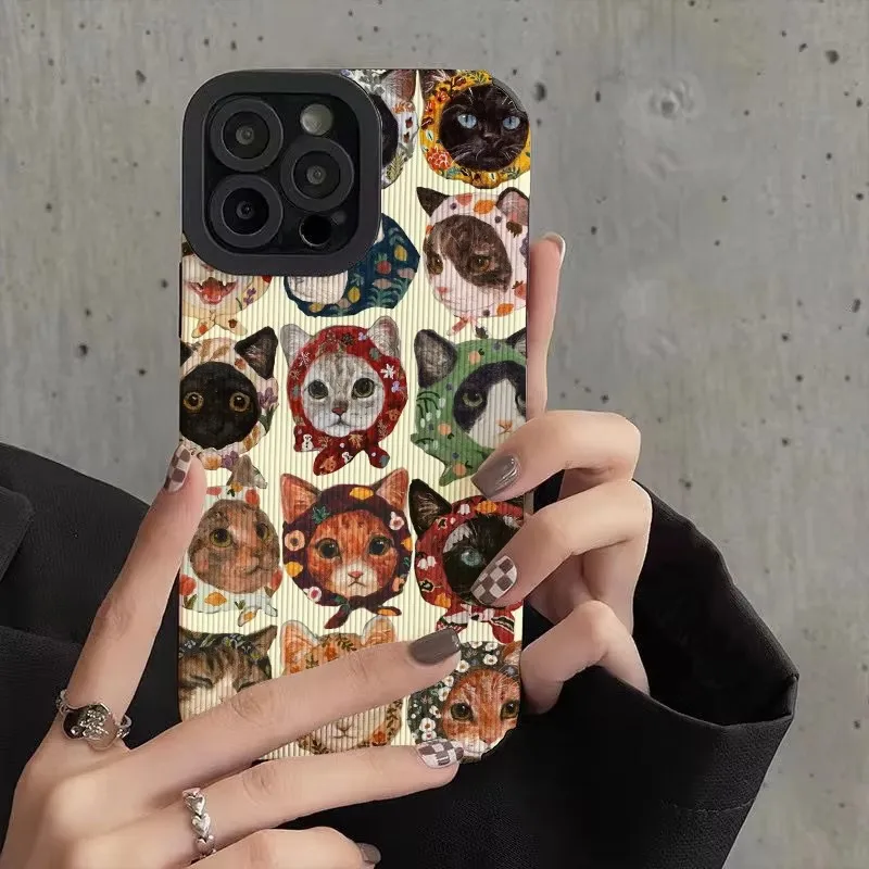 Fashion Many Funny Cat Silicone Case For iPhone 13 14 15 Pro Max 16 Plus 11 12 Mini 17 Air Soft Leather Shockproof Full Cover