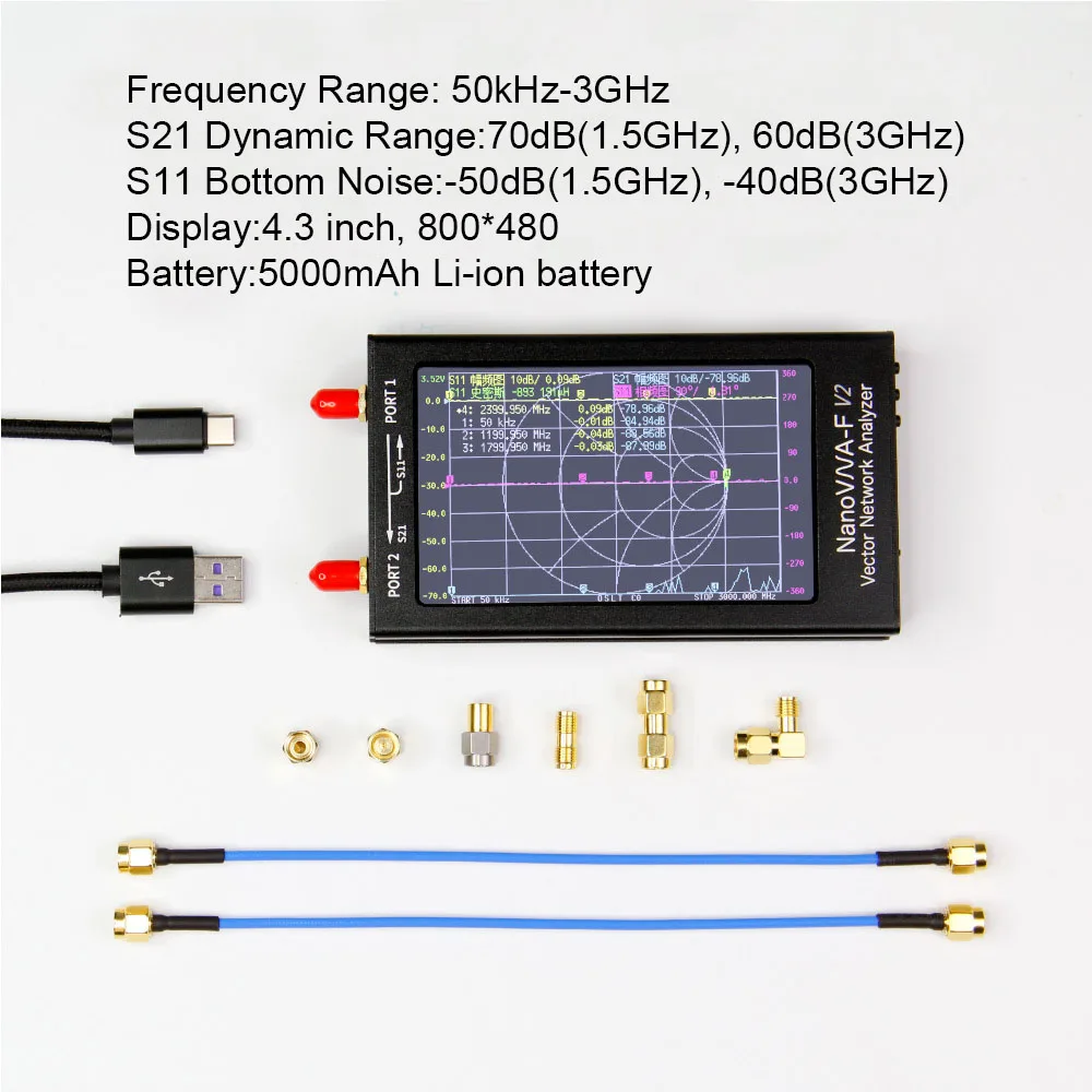 SA6 V2 50KHz-3GHz Vector Network Analyzer HF VHF UHF VNA 4.3 Touchscreen 5000mAh High Precision Antenna Analyzer 5000mAh