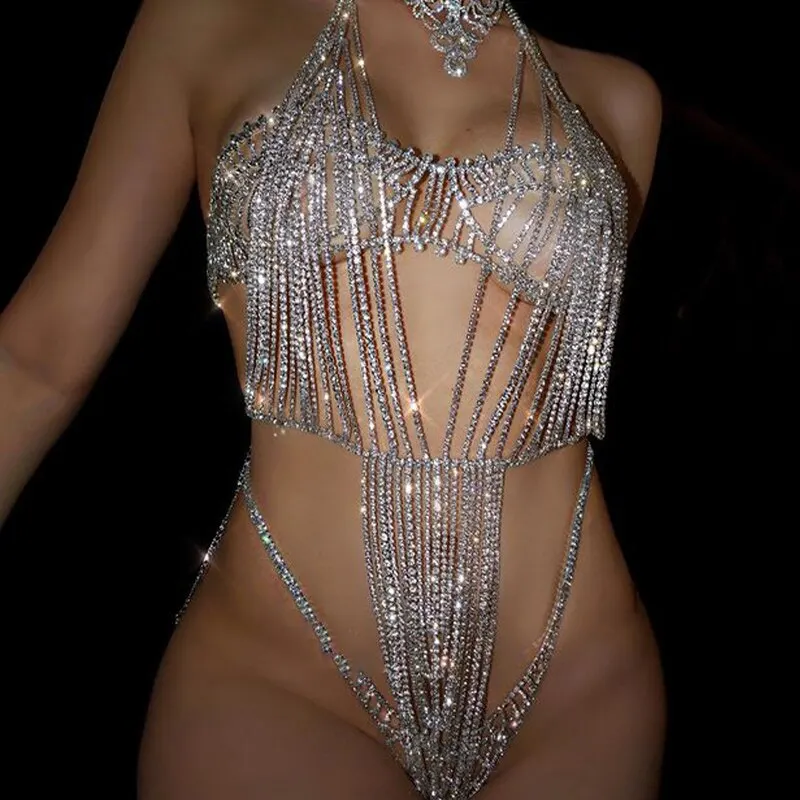 

Luxury Glitter Rhinestone Festival Bodysuit Women Trend 2023 V Neck Sexy Backless Sleeveless y2k Sequin Diamond Rave Bodysuits