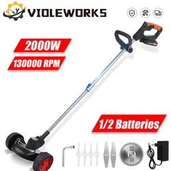 1880W Electric Grass Trimmer Cordless Lawn Mower Grass Hedge Trimmer 10000mah Battery  Adjustable Handheld Garden Pruning