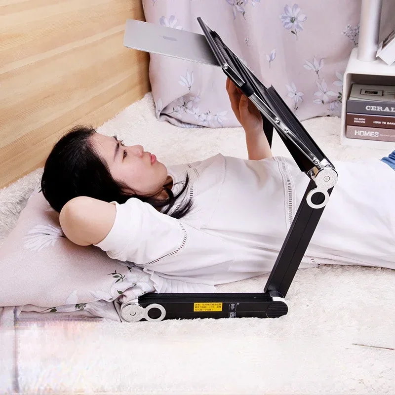 Lazy bed office computer desk folding lift can lie flat aluminum alloy laptop stand bed table laptop standing desk