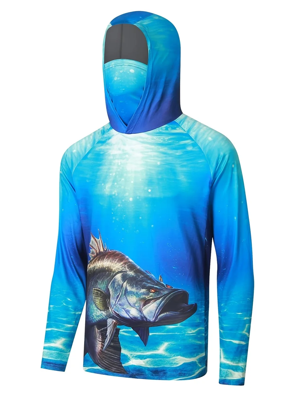 Mens Long Sleeve Hooded Sweatshirt UV Sun Protection Hoodie Fishing Shirt with Mask Sportwear