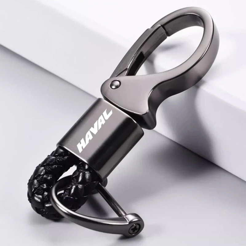 LeatherRopeCarKeychainKeyRingsHorseshoeBuckleKeyringForHaval