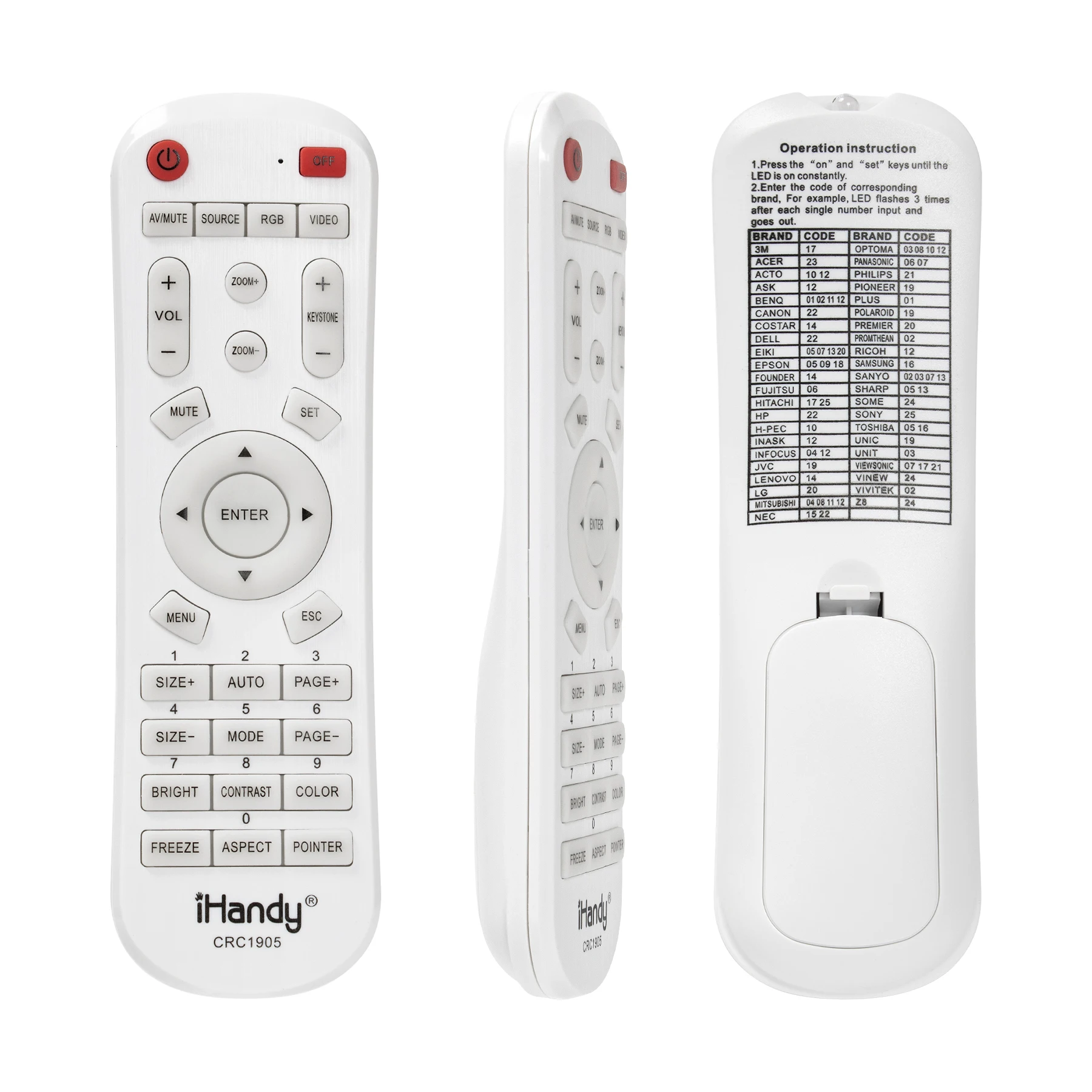 ユニバーサルプロジェクターリモコン 3M Acer Benq Toshiba Casio Epson Hitachi Sony JVC Mitsubishi Nec Optoma Panasonic CRC1905用