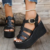 Roman Style Women's Wedge Heel Sandals Thick Bottom Buckle Strap Gladiator Sandals Woman Summer White Chunky Platform Sandalias - Image 5