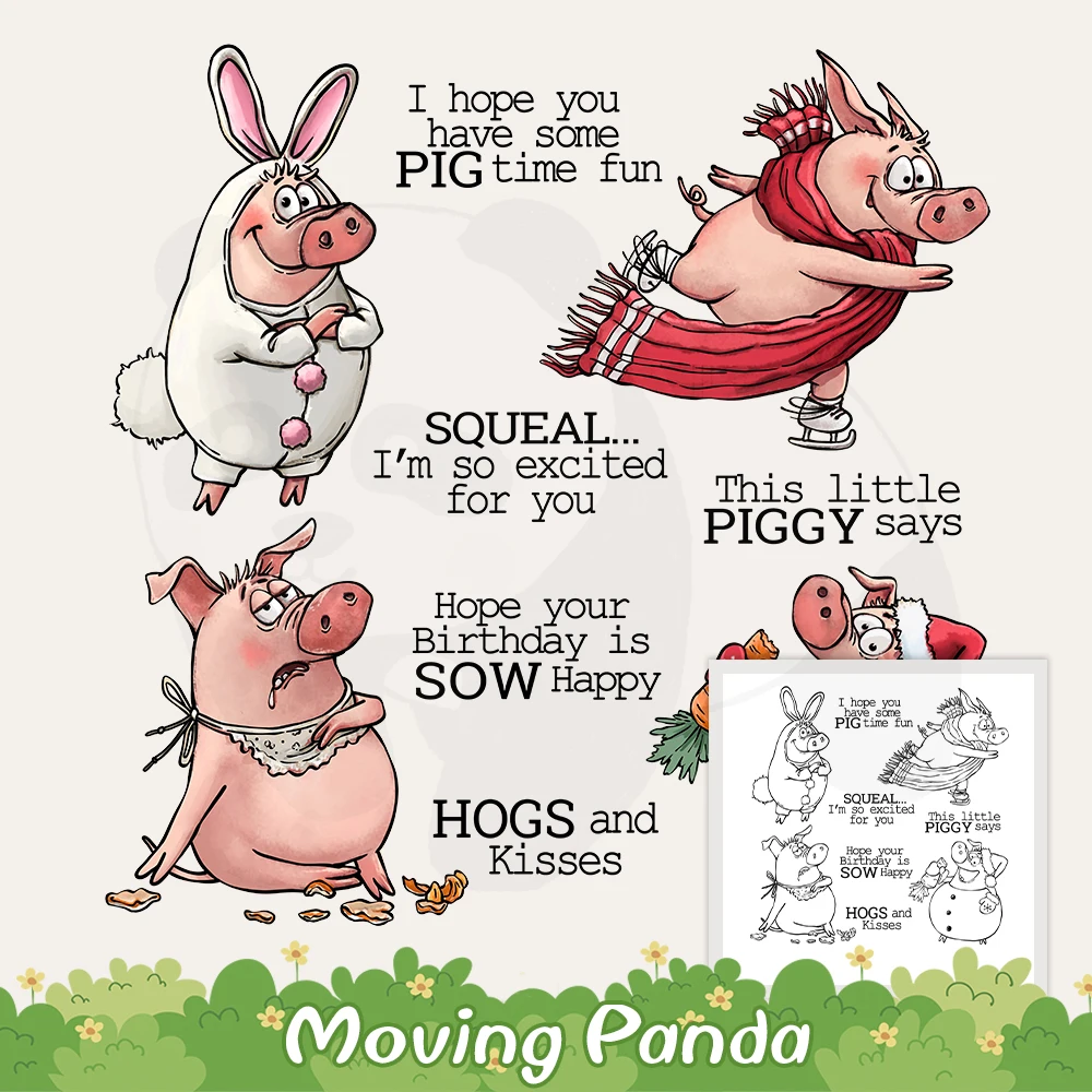 

Cartoon Funny Fatty Pigs Cutting Dies And Clear Stamp DIY Scrapbooking Metal Dies Silicone Stamps For Card Album Decor Crafts