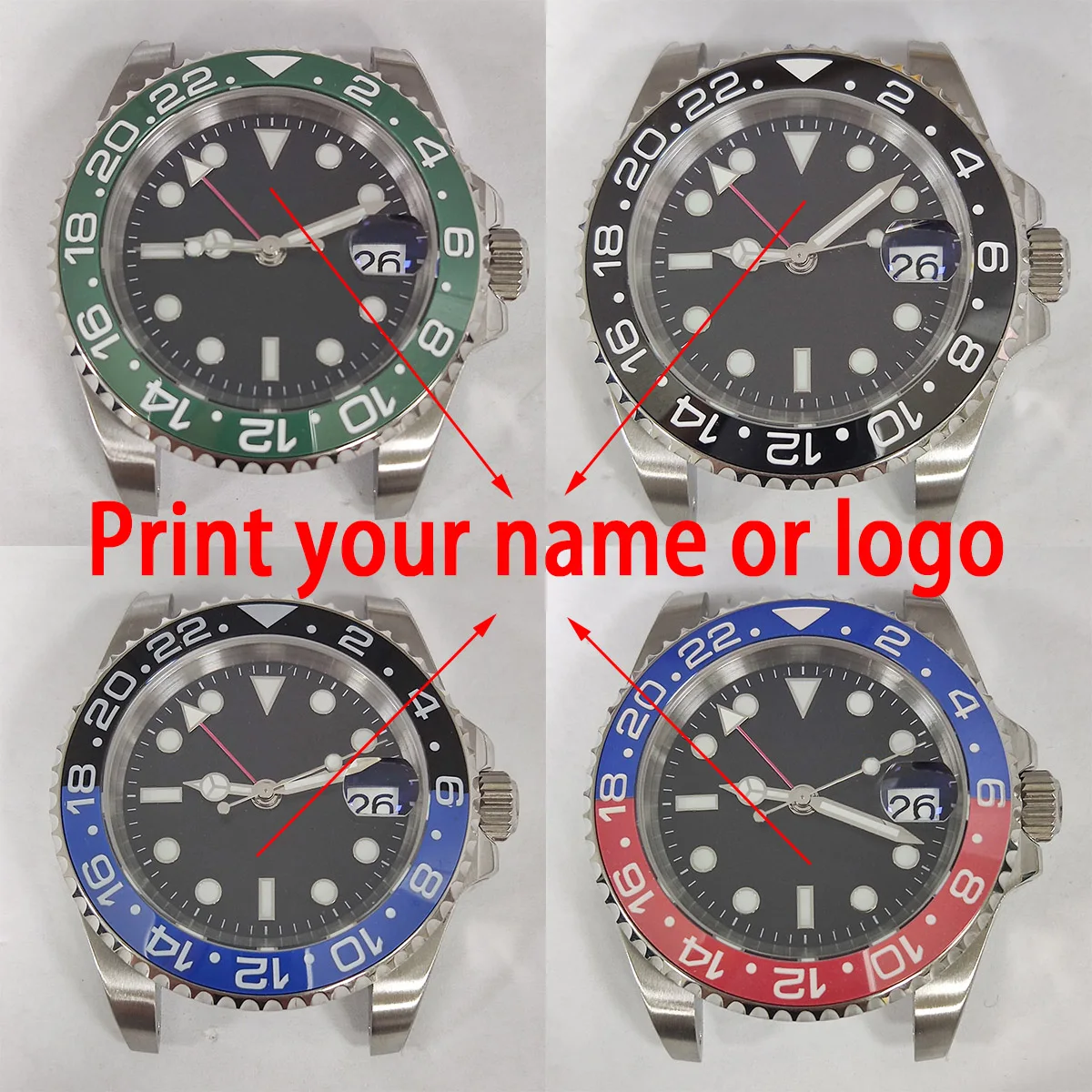 

custom logo Wath case nh34 watch GMT watch case men's watch NH35 movement stainless steel 904L sapphire glass nh36 watch dail