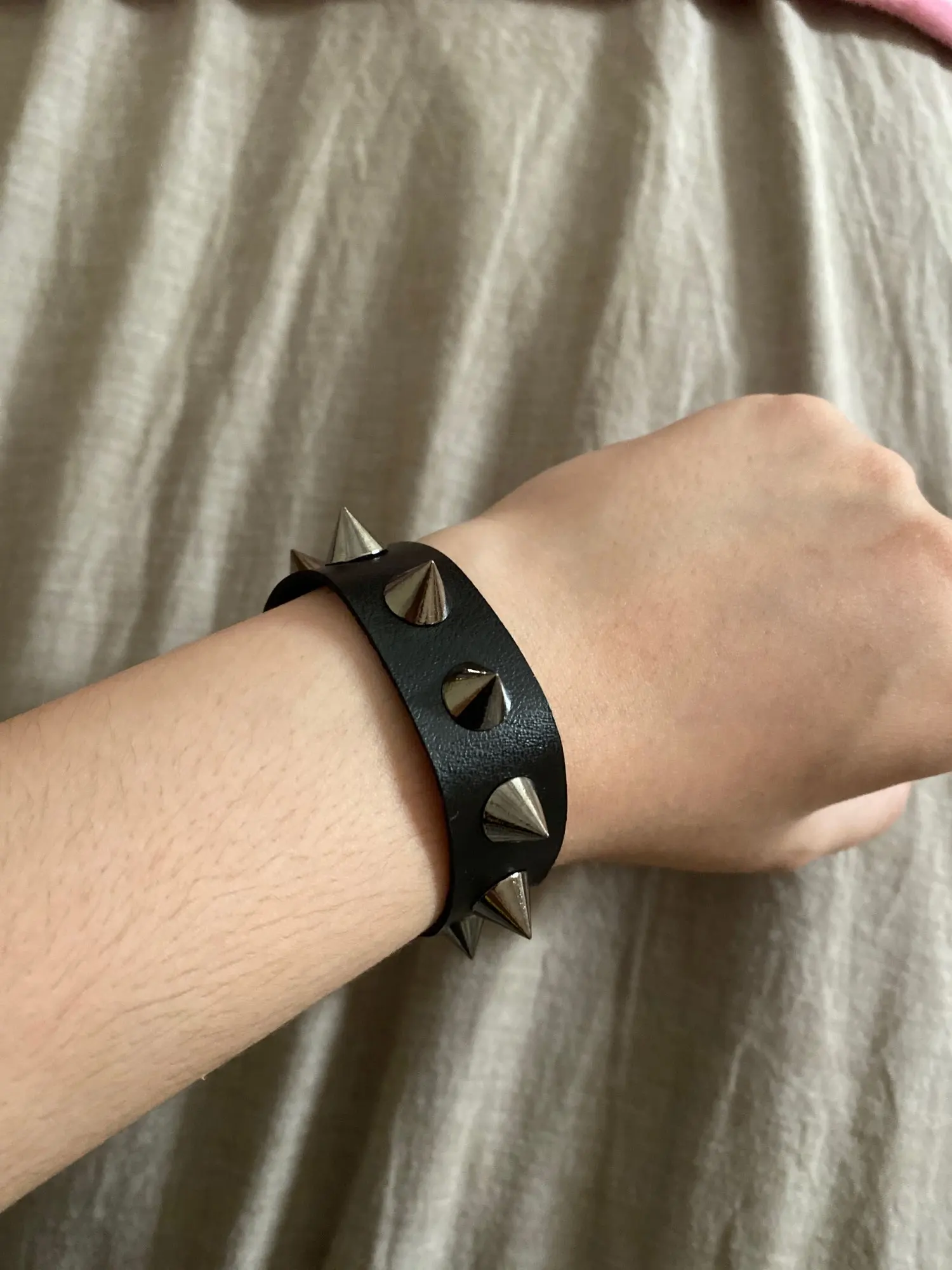Black Cuff Genuine Leather Bracelet with Metal Stud Detail - Purple Leopard  Boutique