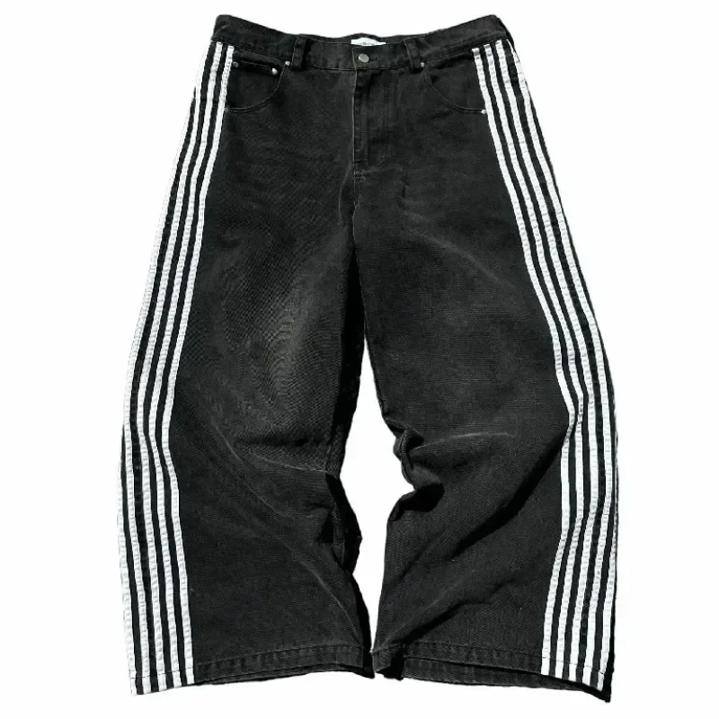 ✨y2k archive LAGUST black denim punk w78 Streetwear Jeans Y2K Hip Hop Skull Baggy Jeans Black Pants