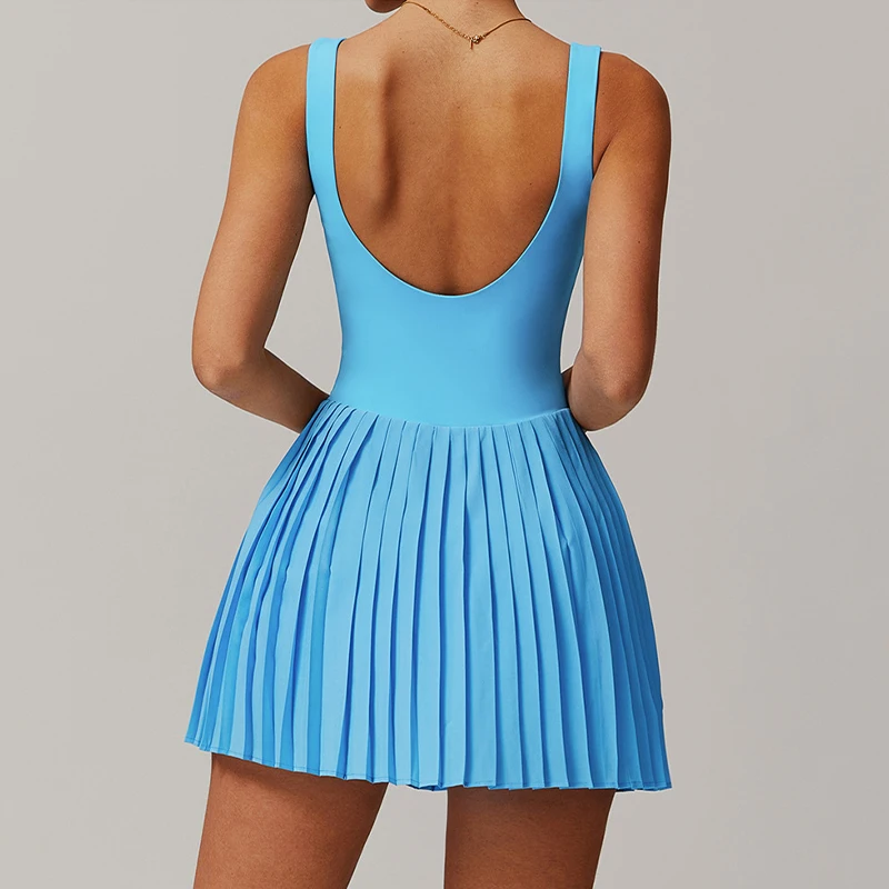 Hearuisavy Summer Tennis Skirt With Inner Lining Golf Pleated Skirt Suit Double Layer Design Dresses Workout Dress With Pockets