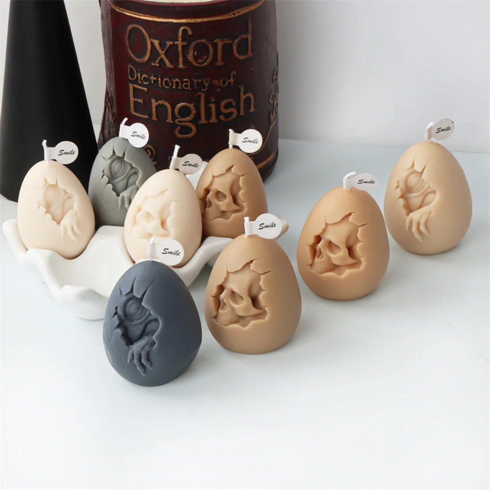 Stampo In Silicone Mostro Di Pasqua Guscio Rotto Uovo Candela Stampo Testa Di Teschio Coperto Uovo Di Pasqua Aromaterapia Decorazione In Gesso