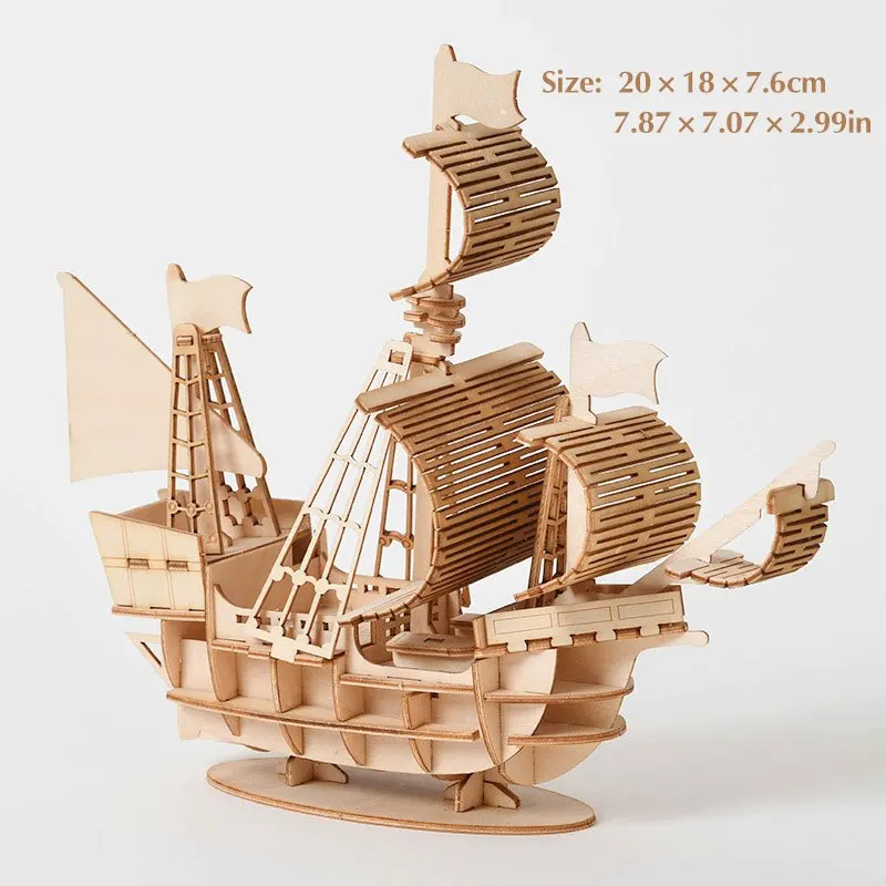 3D DIY Wooden Puzzle Mechanical Toy - Handmade Ship Model Ornament and Christmas Gift