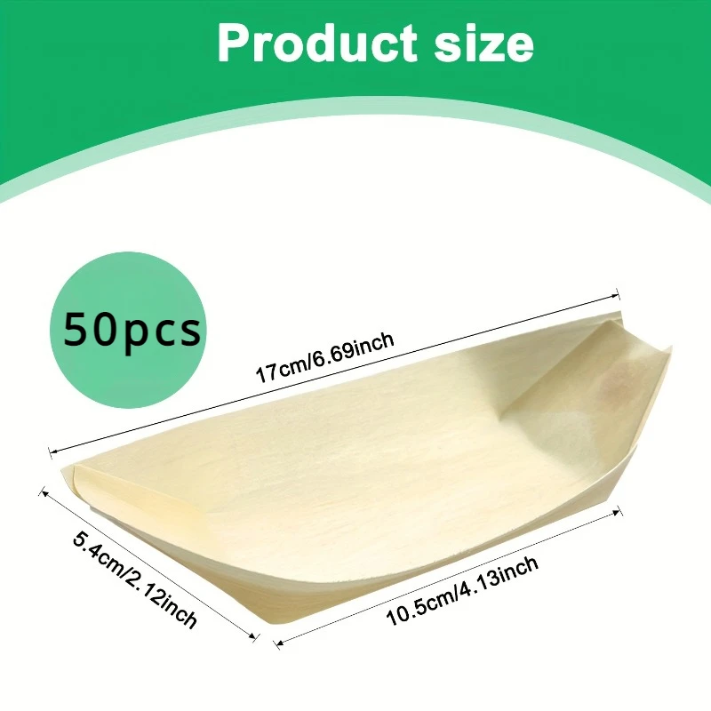 50pcs Environmentally Friendly Bamboo and Wood Boat Boards, Disposable, Compostable Pallets for Appetizers, Sushi Tableware