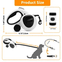 Retractable Dog Leash with USB Rechargeable LED Light, Heavy Duty Dog Lead, Poop Bag Holder, Steel Cable,16 ft 4