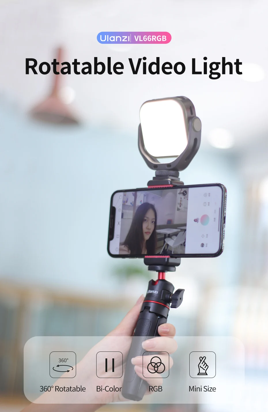 VL66 RGB Video Light 2500-6500K CCT 360° Rotatable 2000mAh Full Light with 1/4 S