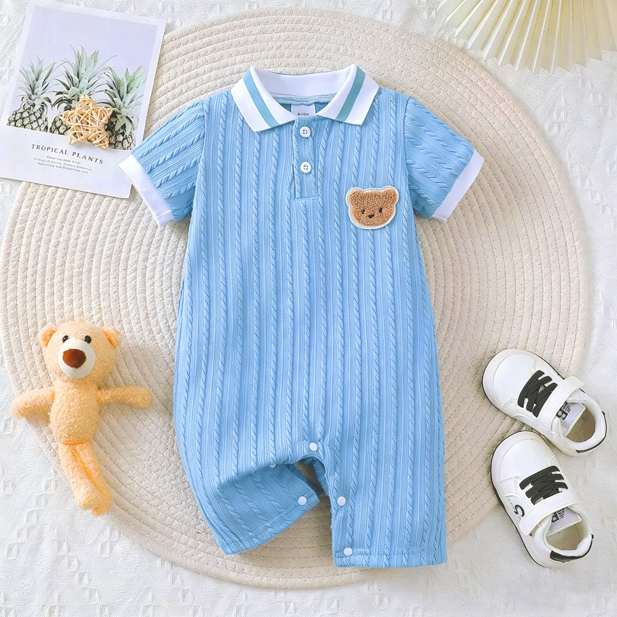 Fashion Baby Boy Romper Newborn Infant Bear Jumpsuit Short Sleeve Onesies Toddler Boys Casual Summer Outfit Baby Clothes 0-18M 1