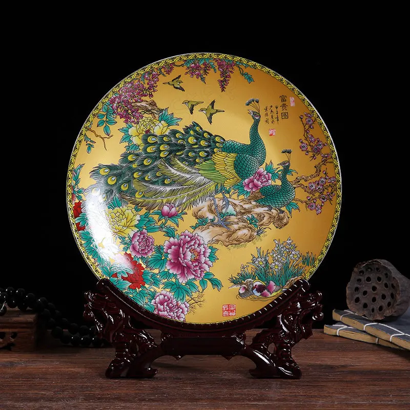 Ceramics Dish with Pastel Craftsmanship Chinese Style Porcelain Living Room Decoration Painted Art Porcelains Home Decorate 3
