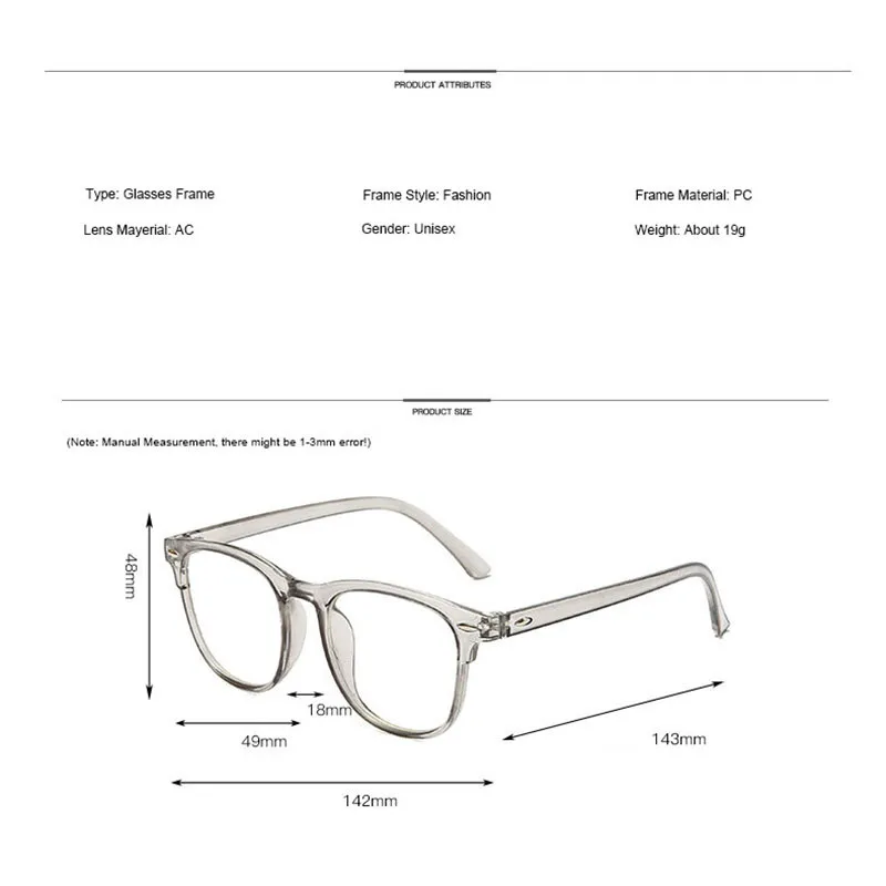 Eyeglasses Frames Classic Transparent Computer Glasses Frame Women Men Anti Blue Light Glasses Blocking Optical Lenses Oculos Male